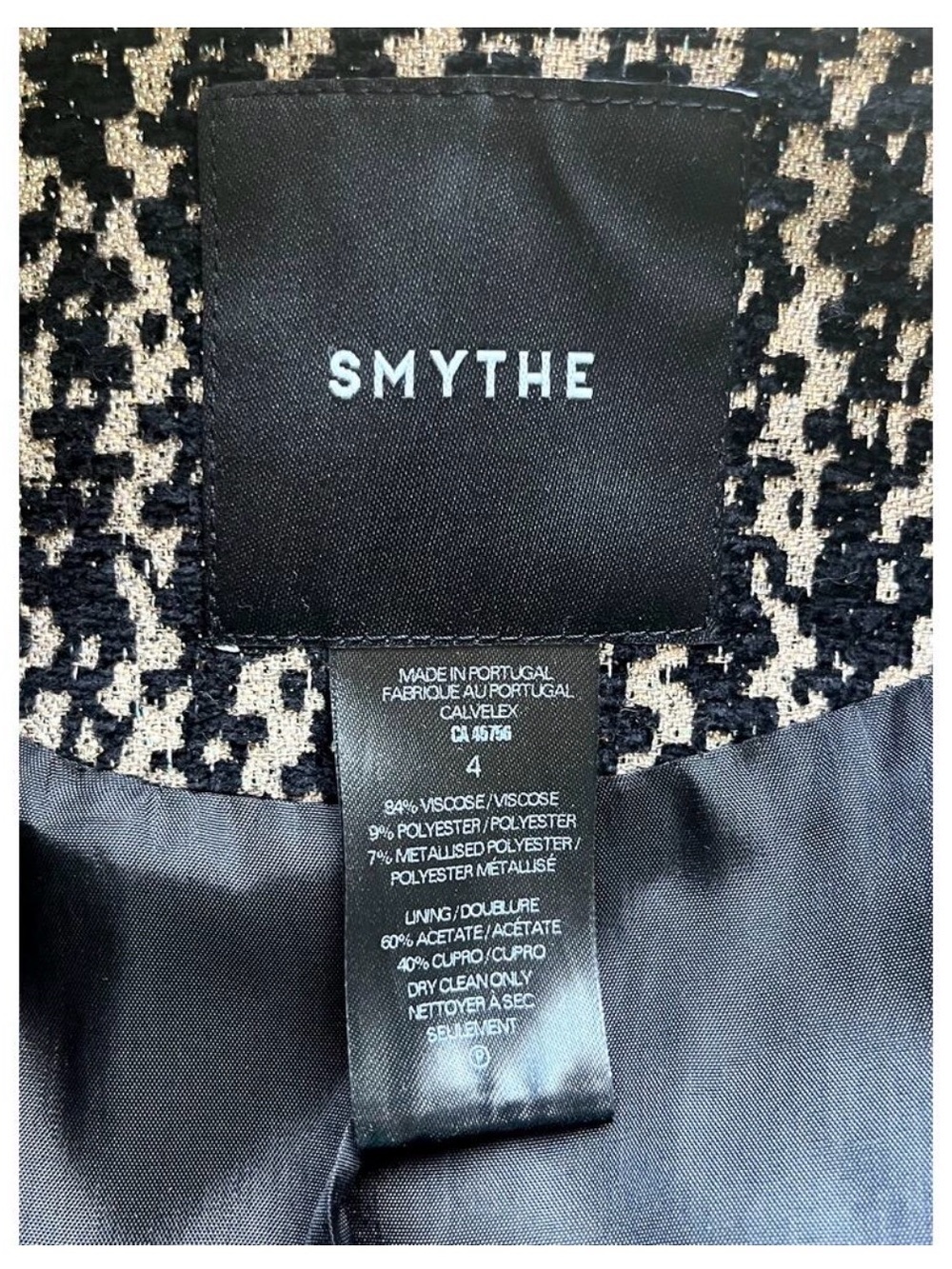 Smythe Hutton Tailored Plaid Houndstooth Blazer Single Button Black Size 4 - Picture 3 of 9